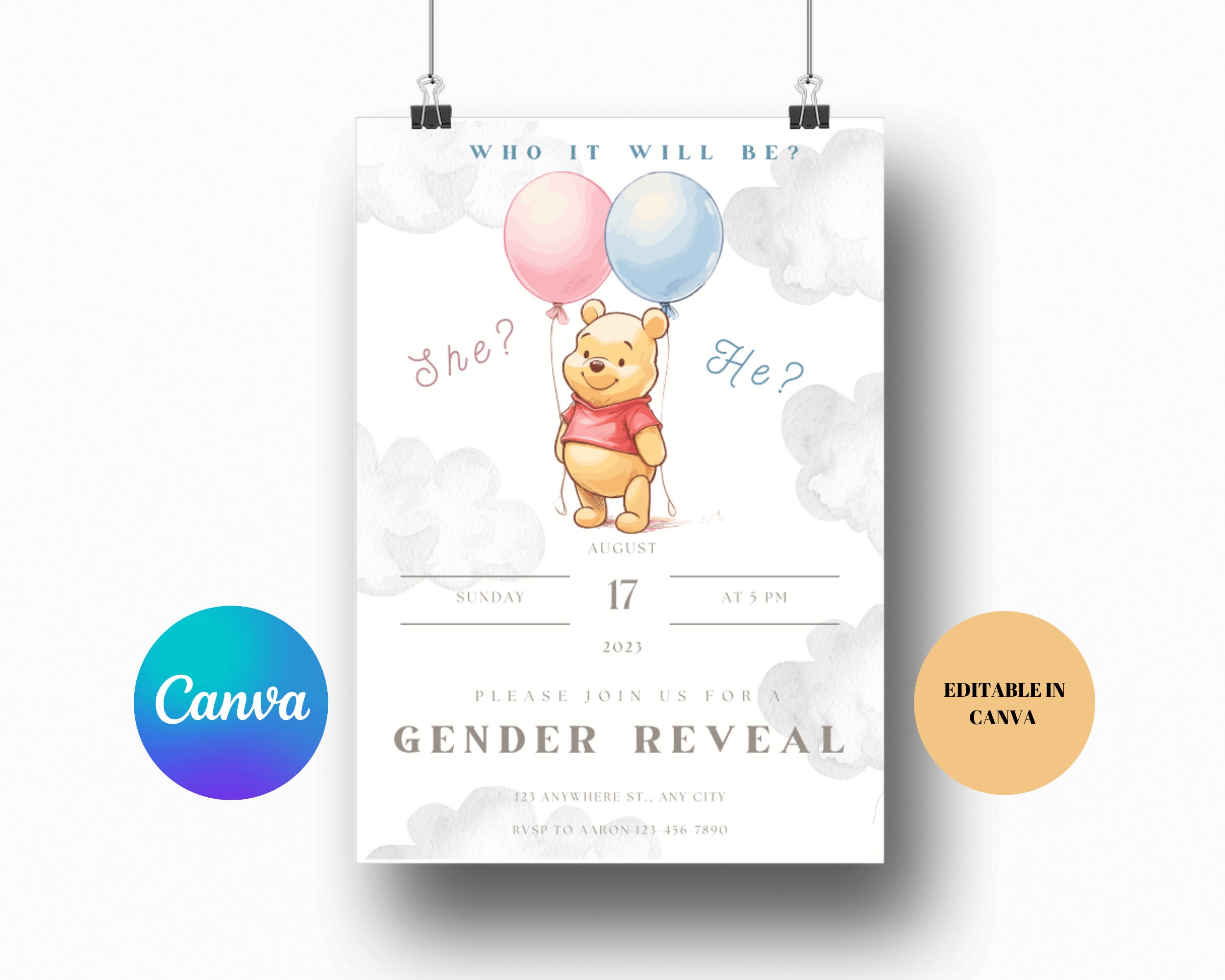 Winnie The Pooh Gender Reveal Invitation Custom Design 5x7 Inches winnie-the-pooh-gender-reveal-invitation-custom-design-5x7-inches