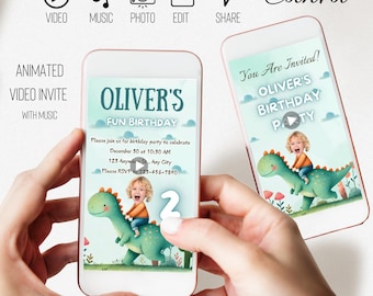 Dinosaur Birthday Video Invitation: Animated Party Theme (Canva Template)