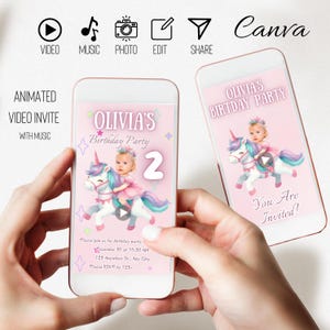 Magical Unicorn Theme Birthday Personalized Video Invitation Canva Template, Unicorn Party Invite, Pastel Unicorn Animated Invitation