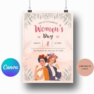 Faire-part de fête de la femme modifiable - thème de l'autonomisation et du féminisme - téléchargement numérique de 5 x 7 po. - personnaliser pour votre célébration ! - Canva