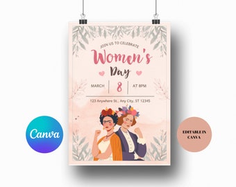 Editable Women's Day Party Invitation - Empowerment & Feminism Theme - 5x7" Digital Download - Customize for Your Celebration! - Canva