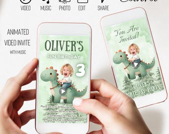 Dinosaur Birthday Video Invitation: Animated Party Theme (Canva Template)