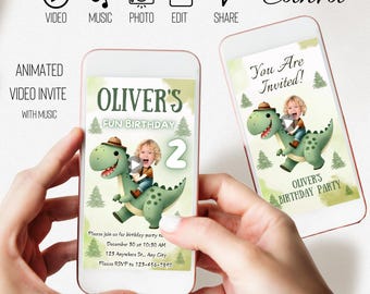 Dinosaur Birthday Video Invitation: Animated Party Theme (Canva Template)
