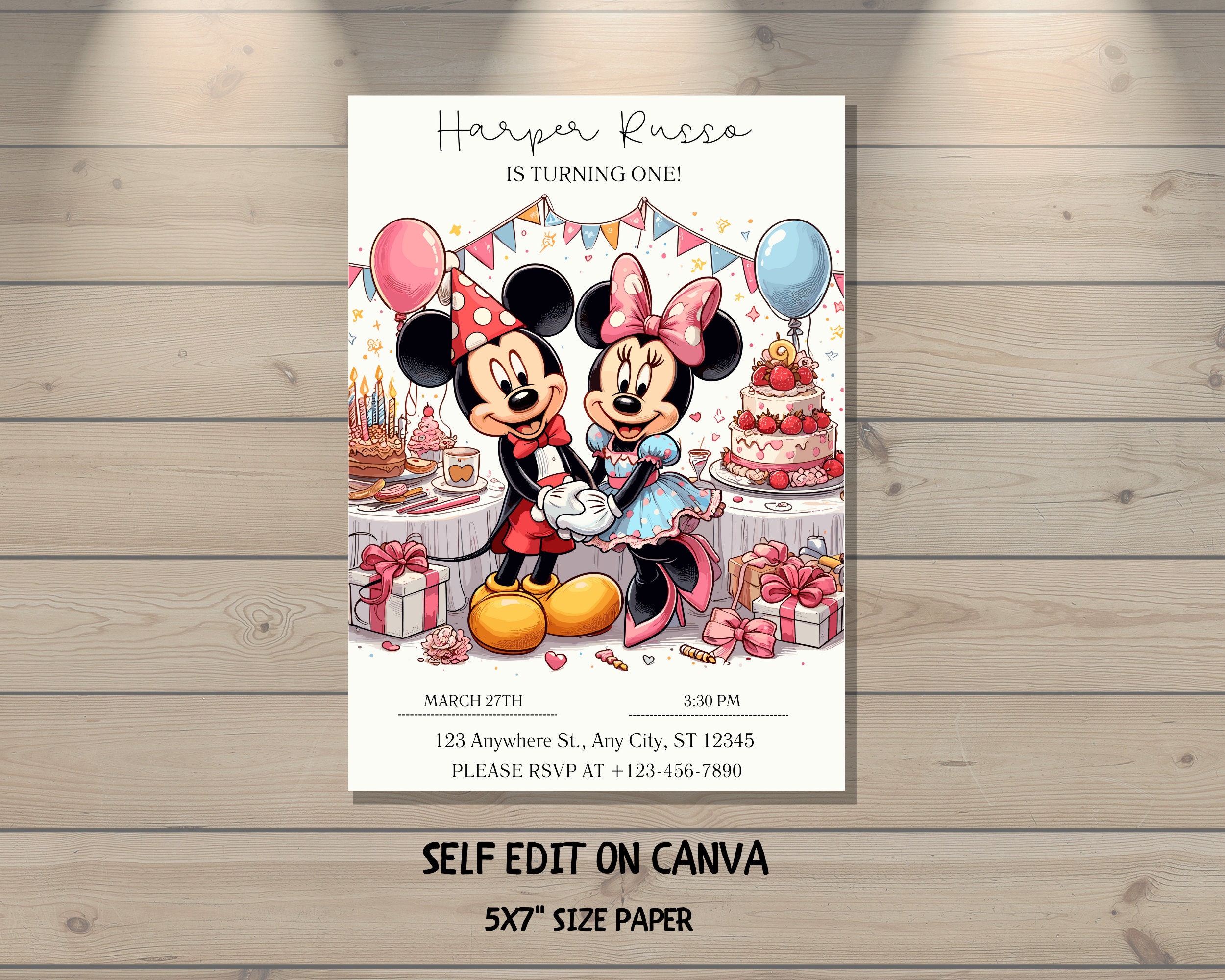 Minnie and Mickey Themed Digital Birthday Invitation Custom Design 5x7 ...