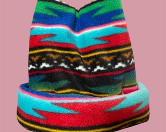 Retro Fleece Beanie: Aztec Print, Double Layer Snowboard Ski Hat