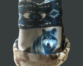 Gorro de lana retro - Estampado de lobo del suroeste, gorro de doble capa de 4 puntas