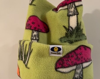 Snow Club - Handmade in BC! RETRO Anti-Pill Polar Fleece 4 Point / Crown Snowboard / Ski Tuque / Beanie / Hat - Double Layer / Soft & Cozy!