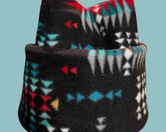 Retro Fleece Beanie: Aztec Print, Double Layer Snowboard Ski Hat