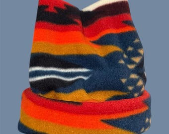 Retro Fleece Beanie: Aztec Print, Double Layer Snowboard Ski Hat