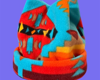 Retro Fleece Beanie: Aztec Print, Double Layer Snowboard Ski Hat
