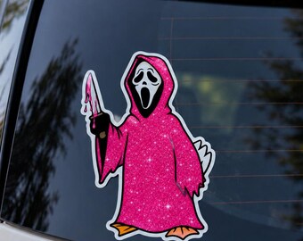 Goose Horror Sticker, Spooky Mask Sticker, Glitter Halloween Sticker, Slasher Duck Decal, Water Bottle Laptop Sticker, Kiss Cut Vinyl Decal