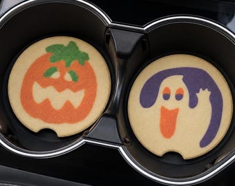 Halloween Sugar Cookie Car Coasters | Nostalgic Pumpkin Ghost Sandstone Decor