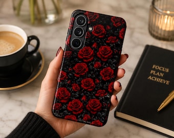 Red Rose Phone Case, Gothic Floral Phone Case, Dark Romantic Phone Cover, Black Rose Aesthetic, Alternative Style Gift