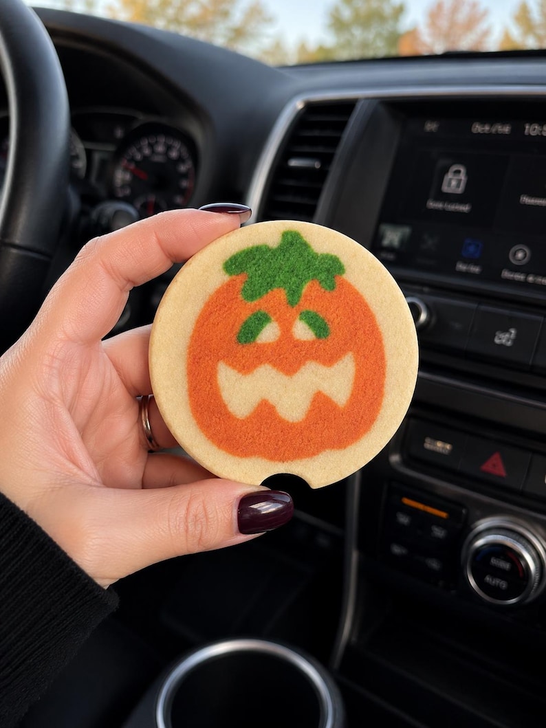 Halloween Sugar Cookie Car Coasters | Nostalgic Halloween Cookie Inspired Coasters, Cute Car Decor Gift, Sandstone