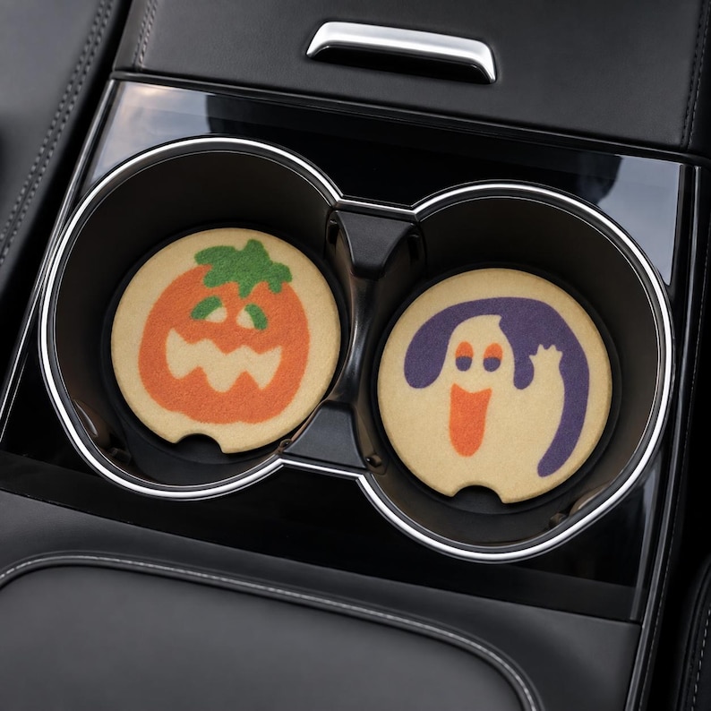 Halloween Sugar Cookie Car Coasters | Nostalgic Halloween Cookie Inspired Coasters, Cute Car Decor Gift, Sandstone
