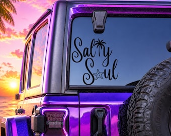 Salty Soul Decal, Beach Car Decal, Coastal Window Sticker, Jeep Decal, Beach Lover Gift, Palm Tree Decal, Ocean Life Sticker