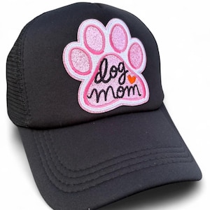 Dog Mom Trucker Hat: Sparkly Paw Print, Adjustable Baseball Cap