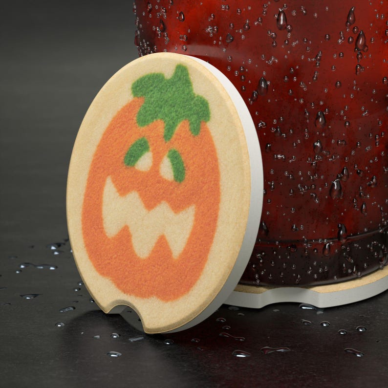 Halloween Sugar Cookie Car Coasters | Nostalgic Halloween Cookie Inspired Coasters, Cute Car Decor Gift, Sandstone