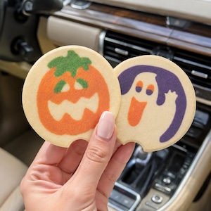 Halloween Sugar Cookie Car Coasters | Nostalgic Halloween Cookie Inspired Coasters, Cute Car Decor Gift, Sandstone