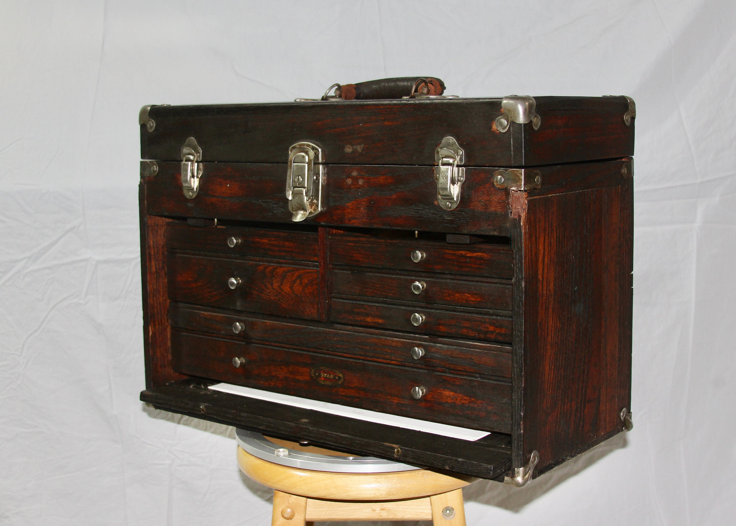Vintage 1900s Machinist Toolbox Wood and Leather Antique, Machinist, Wood  and Leather Tool Box 