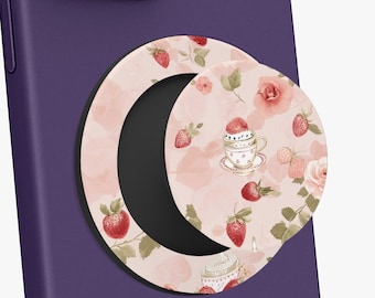 Strawberry tea cake Magnetic Phone Grip: Coquette Pink Accessory