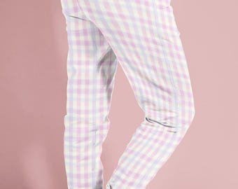Pastel Gingham Joggers: Coquette Soft Girl Fleece Loungewear