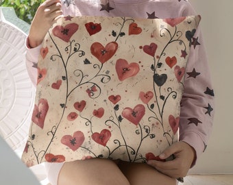 Watercolor Heart Throw Pillow: Romantic Vintage Style Home Decor
