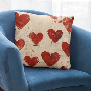 Red Heart Pillow Cover: Vintage Floral Love Cushion