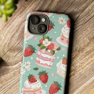 Strawberry cake Phone Case, Matte - Glossy, Fruits Cottage Core, Coquette Pink Aesthetic Shortcake European iPhone - Samsung Cover