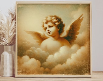 Vintage canvasafdruk engeltje: renaissancemuurkunst