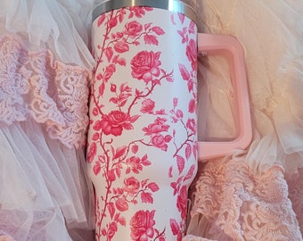 Floral Becher: Vintage Rose 40oz Reisebecher mit Deckel
