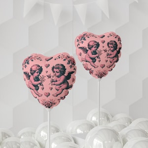 Pink Vintage Custom Heart Balloon, Cherub Valentine's Day Decor, Floral Angel, Retro Love Celebration Party Supply