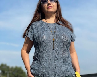 Master class on knitting a women's blouse with knitting needles "YUMI" - PDF description Language: Ukrainian, Russian