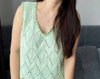 Knitting pattern of the Openwork T-shirt "MY LОVE" (Summer) (with knitting needles) / digital download / download in pdf format. Language: Russian Ukrainian