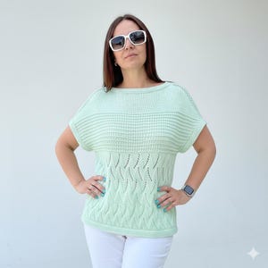 Knitting Pattern – Lace Summer Top with Openwork Shoulders and Wave Motif | PDF Tutorial Language: Russian Ukrainian.