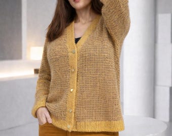 Knitting pattern for the women's autumn, voluminous, two-color "Tokyo" cardigan. Download/download in PDF format. Language: Russian Ukrainian