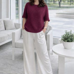 ENGLISH Knitting Pattern PDF: Cherry T-Shirt, Top Down Saddle Shoulder Jumper, Seamless Mohair Sequin Sweater, Raglan Pogon Tutorial