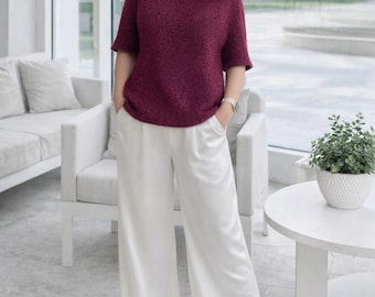 ENGLISH Knitting Pattern PDF: Cherry T-Shirt, Top Down Saddle Shoulder Jumper, Seamless Mohair Sequin Sweater, Raglan Pogon Tutorial