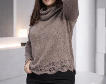 INSTANT DOWNLOAD PDF knitting pattern for a women's turtleneck sweater, 2 variations in 1. Difficulty level: intermediate