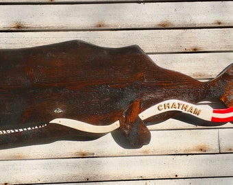 Nautical Beach Decor Unique Handcrafted  Seaside Wood Whale Wall Art Welcome to Chatham