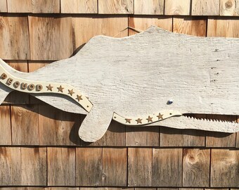 Nautical Beach Decor Unique Handcrafted  Seaside Wood Whale Wall Art Pequod Moby Dick