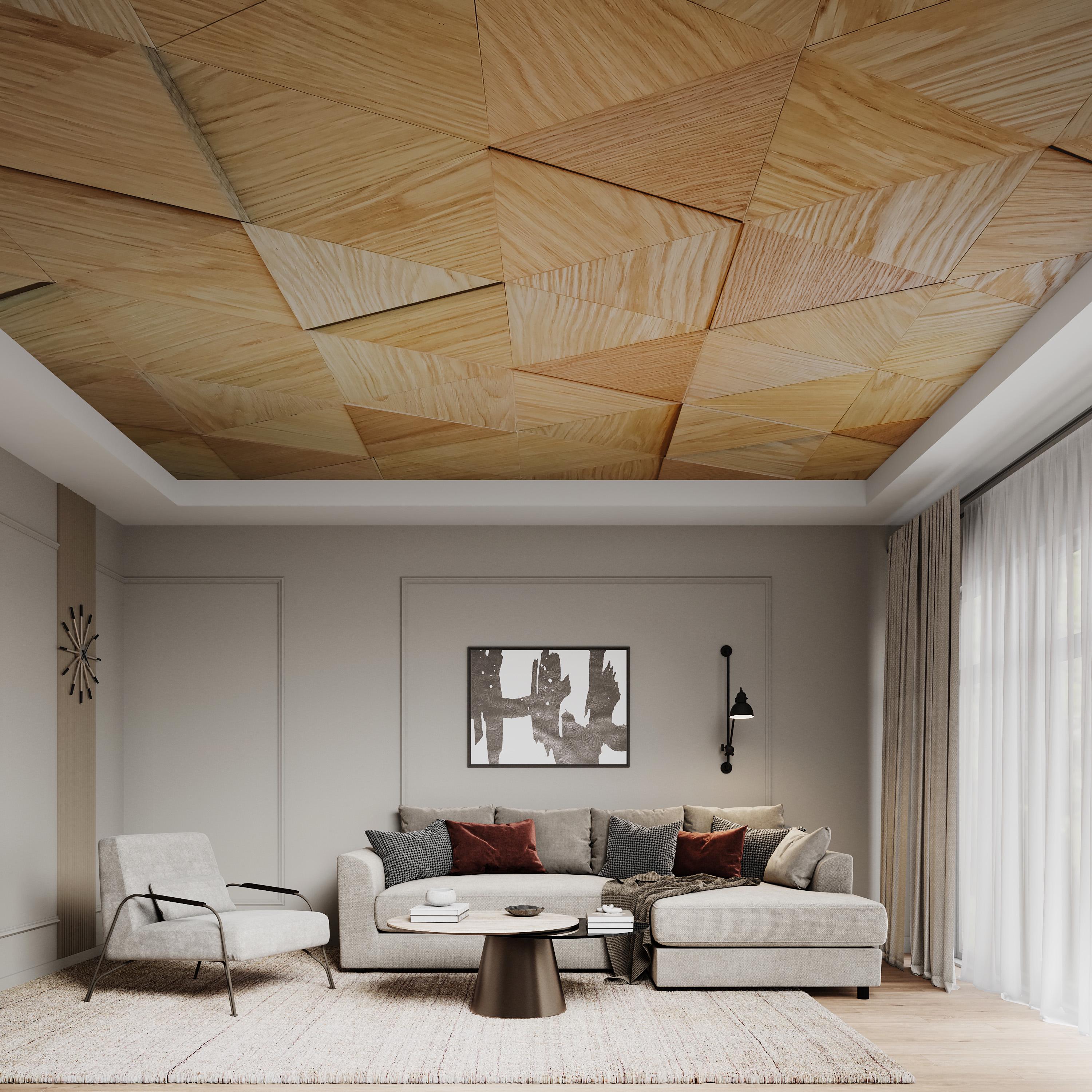 Geometric Wood – Modern & Stylish Triangle Ceiling Print, Easy to ...