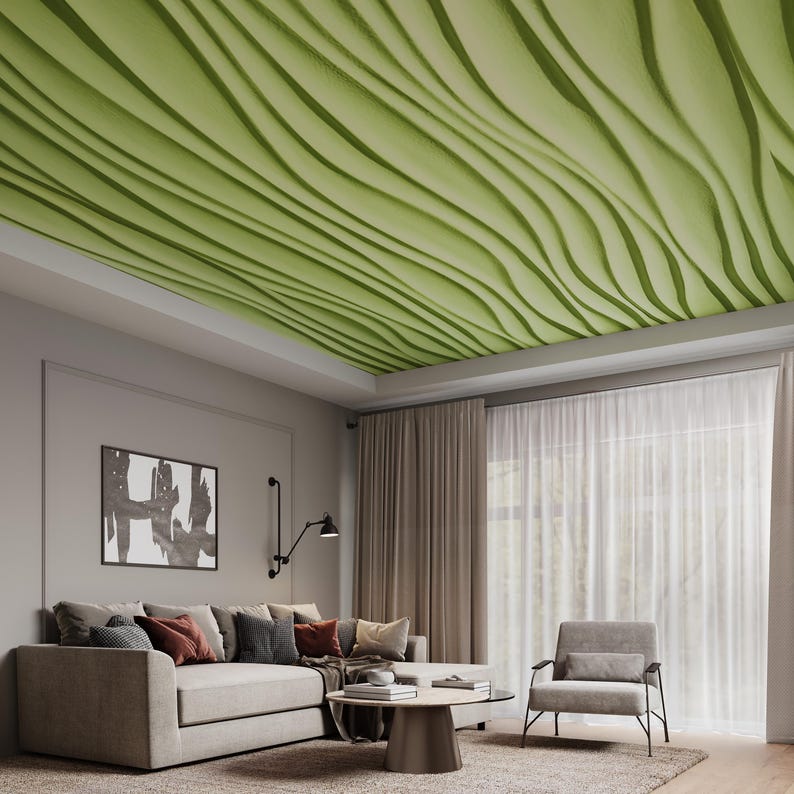 Nature's Flow – Organic Green Wave Ceiling Design, Easy to Install High ...