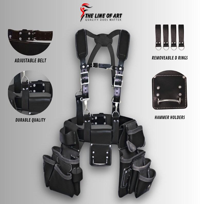 TLA Leather Tool Belt With Leather Work Suspender Padded & Pocket