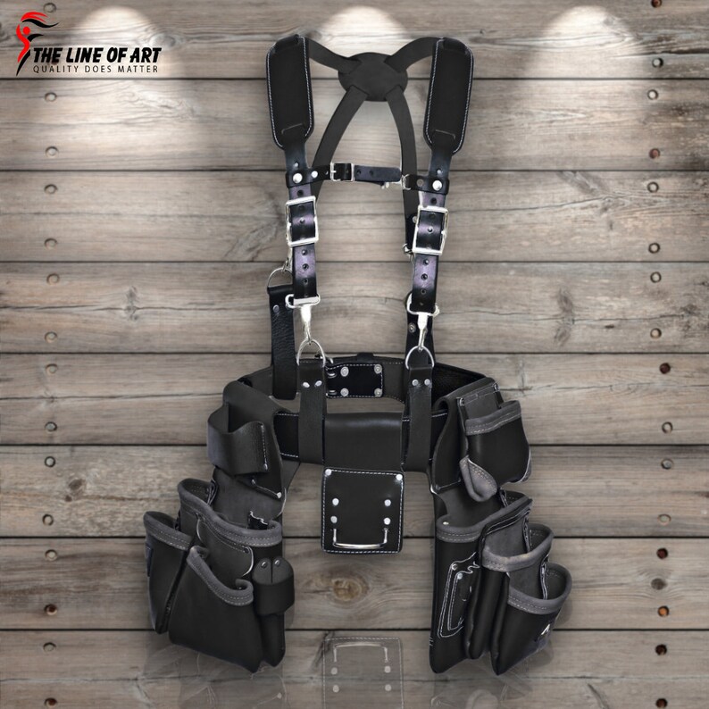 TLA Leather Tool Belt With Leather Work Suspender Padded & Pocket