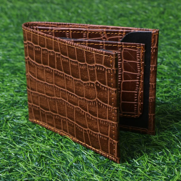 Genuine Leather Bifold Wallet with Alligator Inspired Design Unique Style