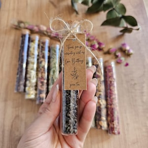 Custom Tea Favors in Glass Tubes – Bridal Shower, Wedding, Baby Shower & Party Gifts