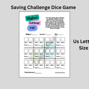 Higher Lower Tie Saving Challenge Game | Printable PDF | Low Income Savings Challenge | Cash Stuffing | Dice Game