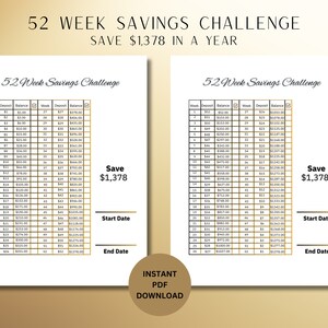 52 Week Savings Challenge | Printable | 52 Week Tracker | Save 1k
