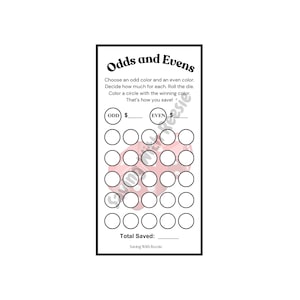 Odds and Evens Savings Challenge Game | Printable PDF | Low Income Savings Challenge | Cash Stuffing | Dice Game